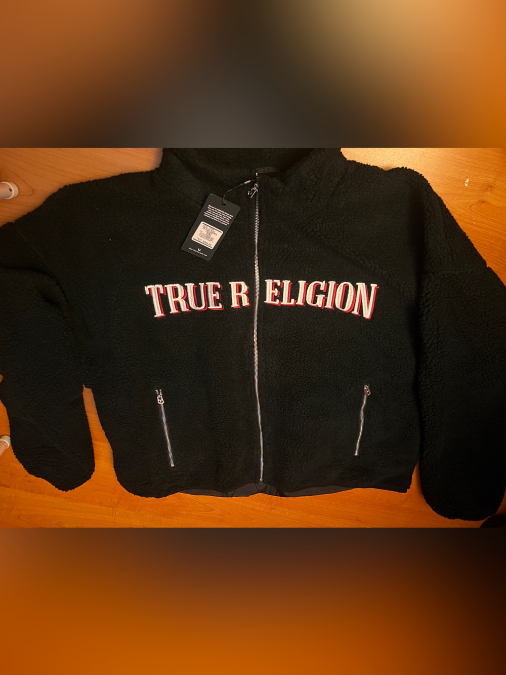 True Religion Women's Black Sherpa Zip-Up Jacket